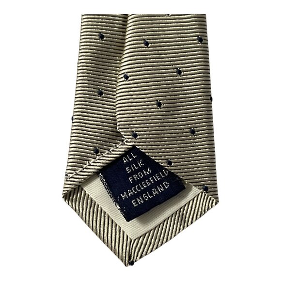 Barneys New York Men’s Silk Tie – Beige with Blue Dots – Made in USA – Macclesfi - Picture 2 of 5